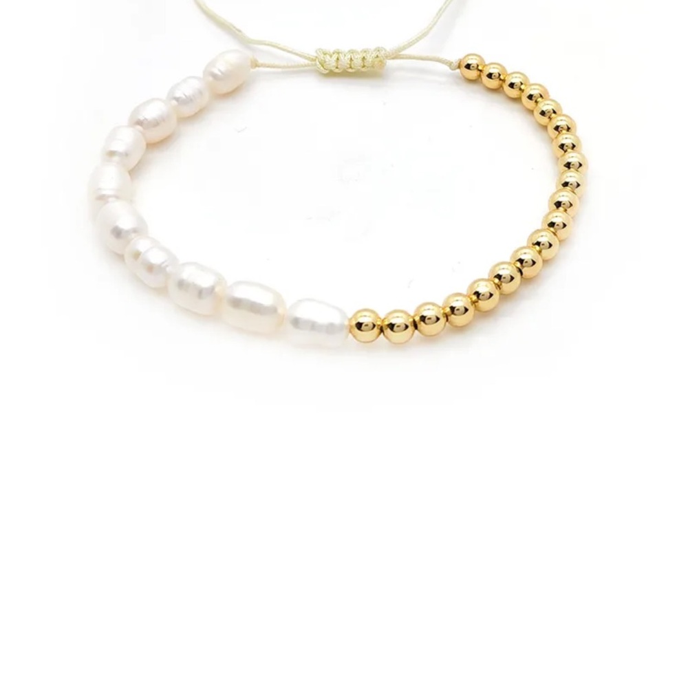 New Elegant Gold and White Pearl Beaded Bracelet
